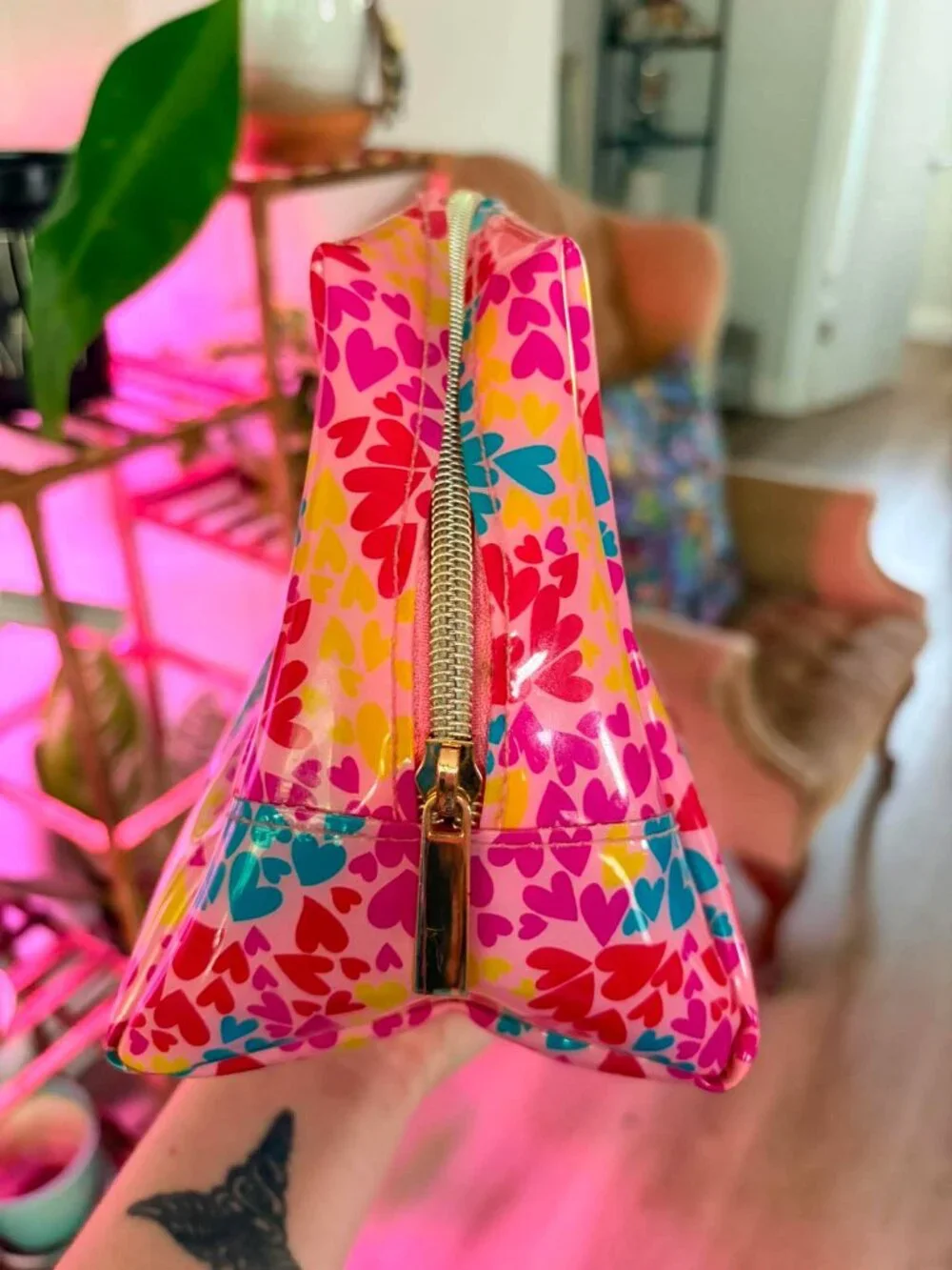 Juicy Couture Colorful Heart Print Cosmetic Makeup Bag